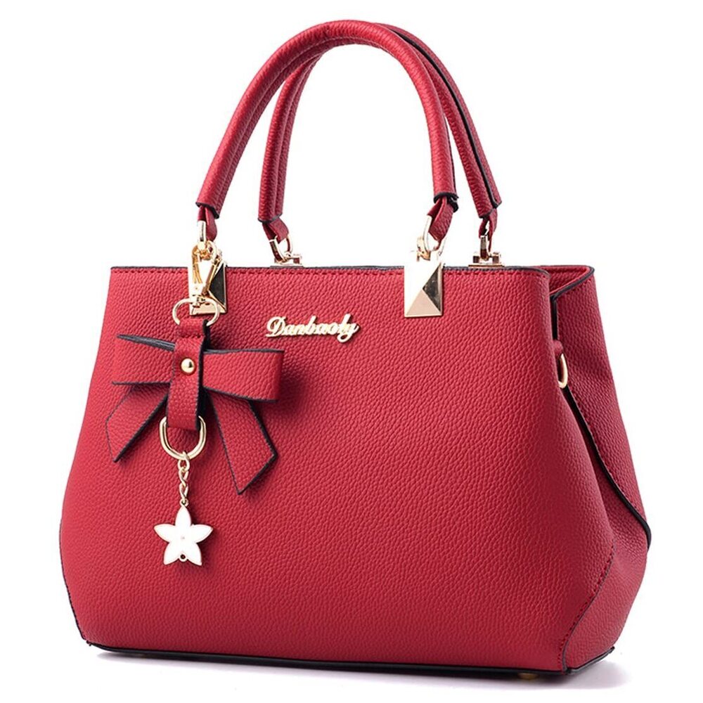 8389 Handbag Tote Shoulder Purse Leather Crossbody Bag Wine Red